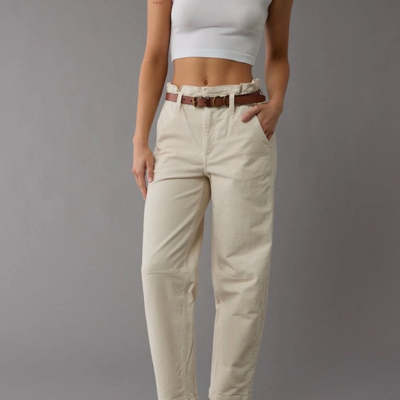 American Eagle Outfitters Pants - American Eagle Corduroy Paper Bag Barrel Pant Ivory Size 10 Super High-Waisted